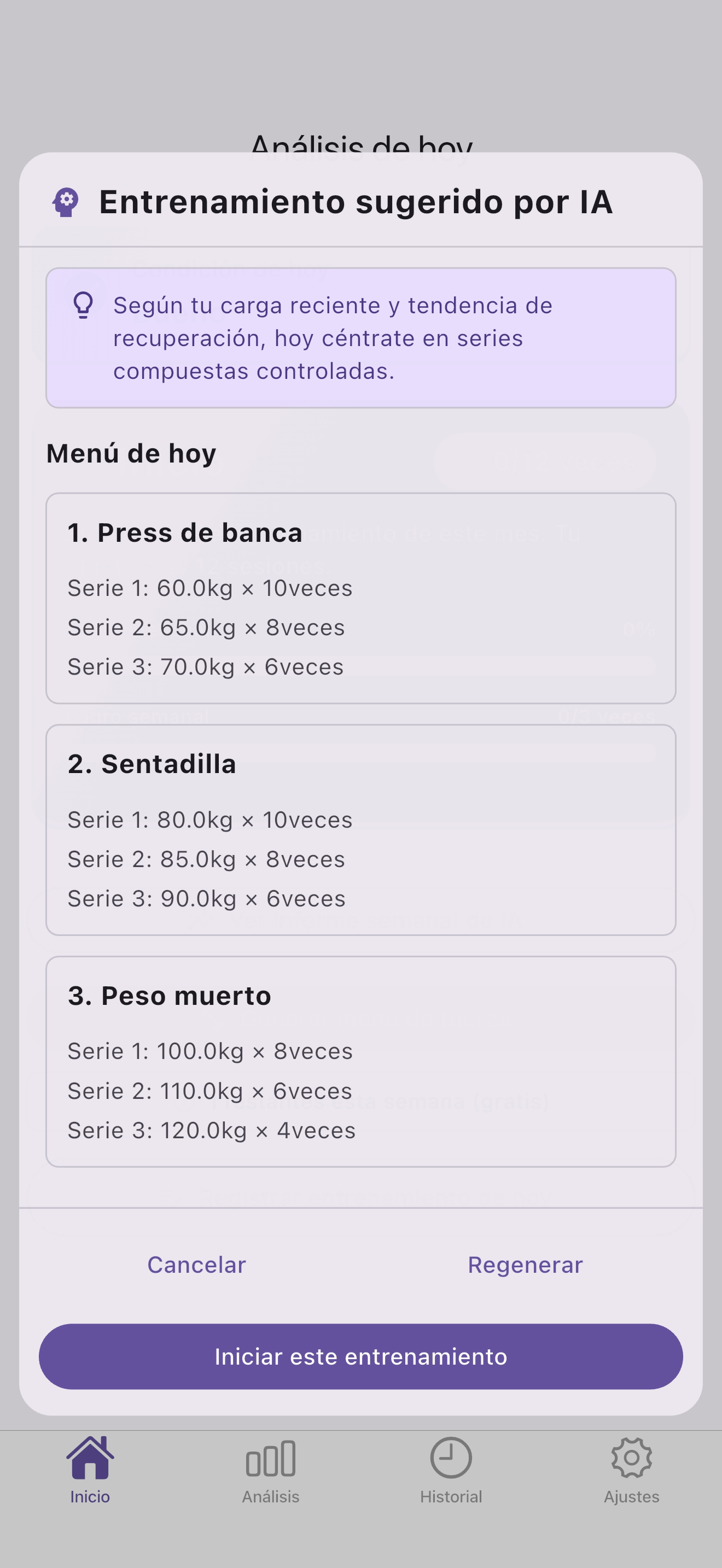 Pantalla de plan IA