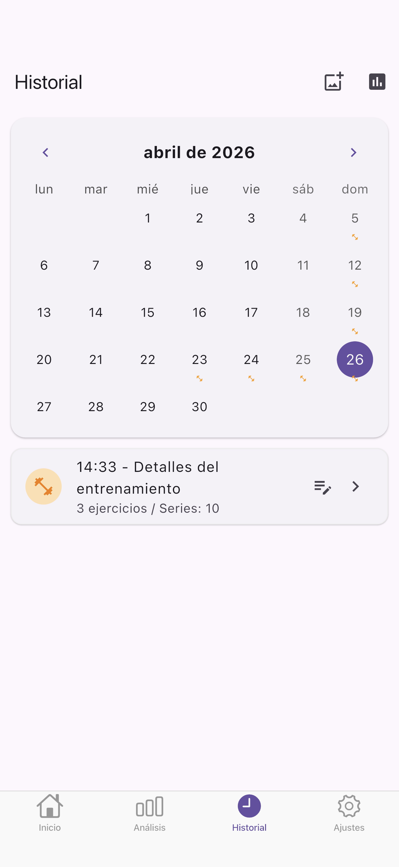 Pantalla de historial