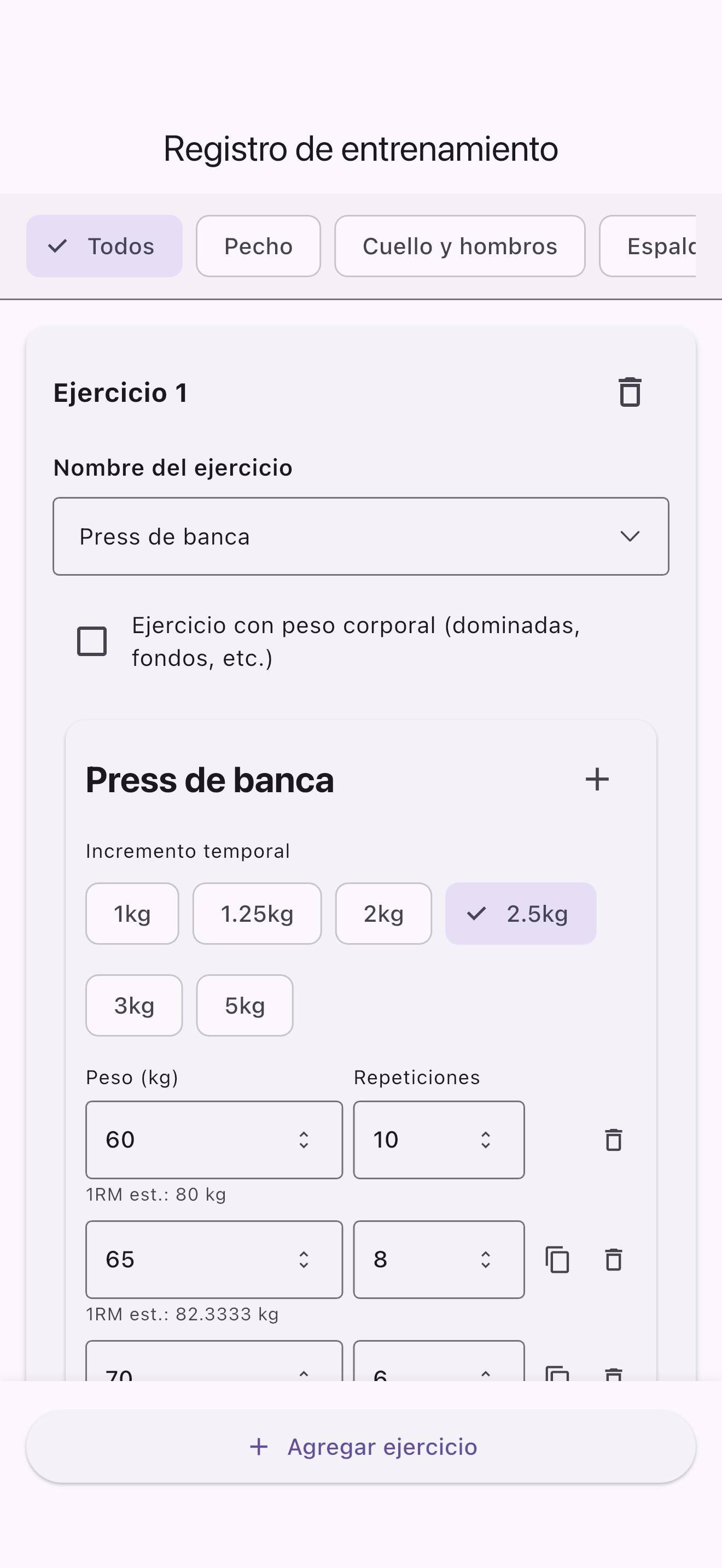 Pantalla de registro manual