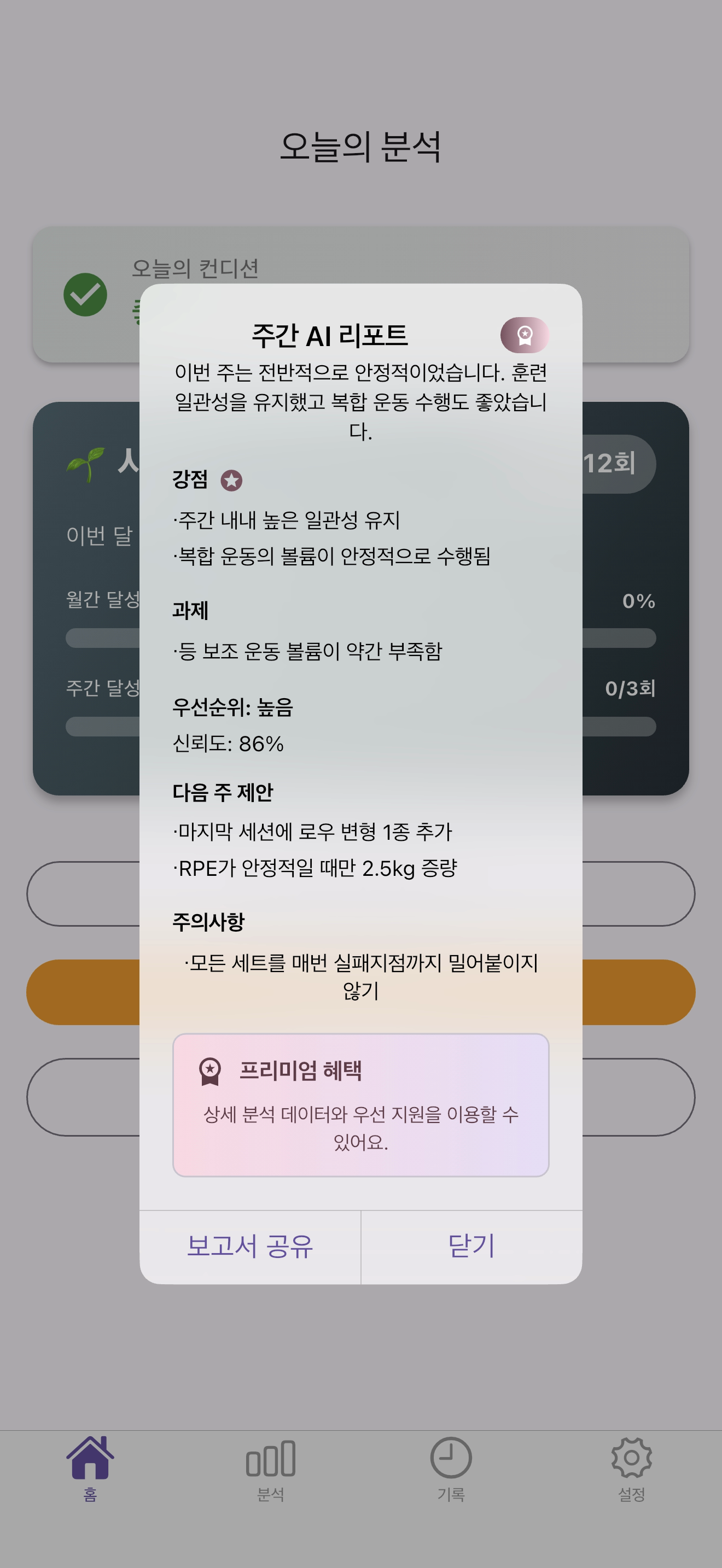 주간 리포트 화면
